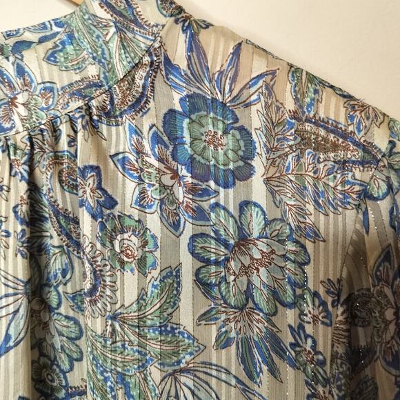 Ophelia Roe Top Floral Paisley Metallic Boho Balloon Sleeve - Picture 6 of 11